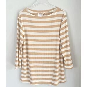 Norm Thompson Acetate Stripe Long Sleeve Top Cream Gold Shimmer Size XL Mob Wife
